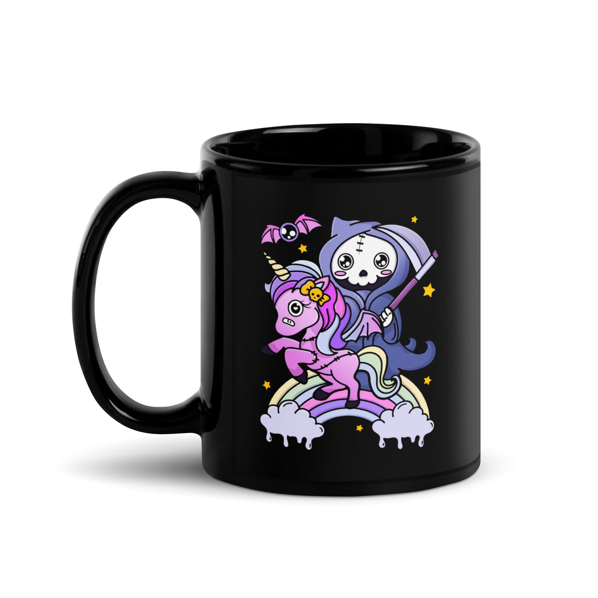 Death Rides A Unicorn - Black Glossy Mug