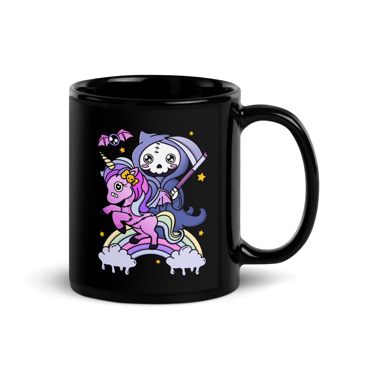 Death Rides A Unicorn - Black Glossy Mug