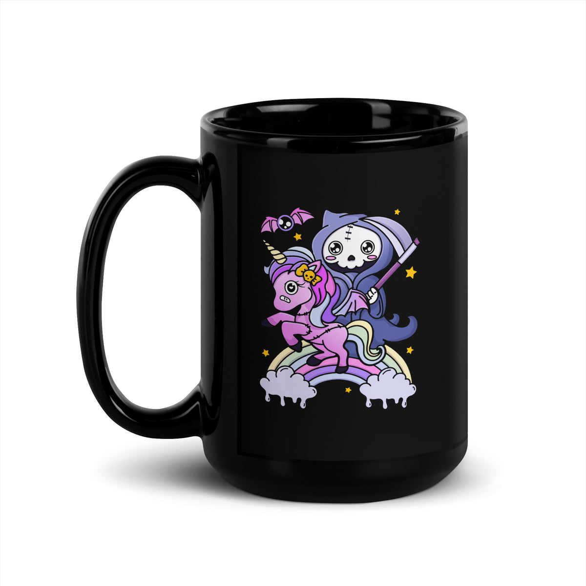 Death Rides A Unicorn - Black Glossy Mug